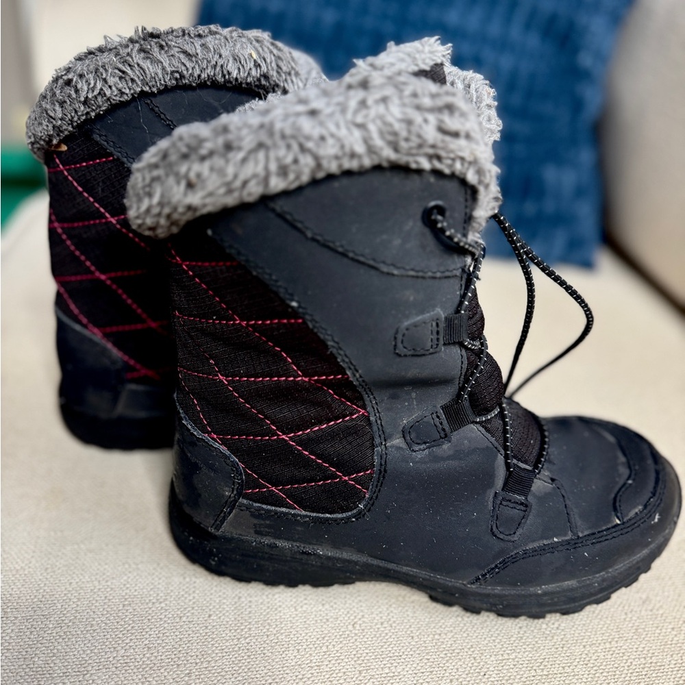 Columbia Kids’ Black Winter Boots with Red Stitching